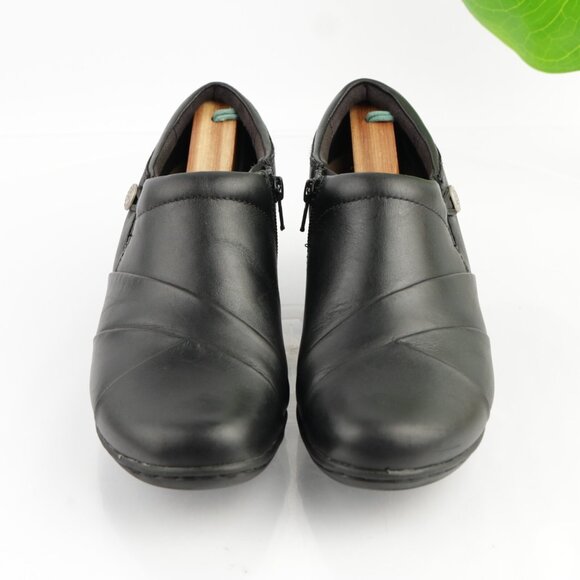 Clarks Womens Channing Ann Loafer Size 9 WIDE Black Leather Slip On Shoes Wedge - Picture 2 of 13